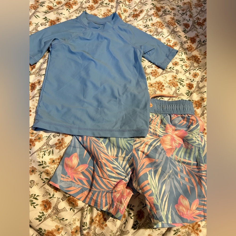 Tommy Bahama Swim Suit Set Boys 3T Toddler UPF 50 Rash Guard Shorts